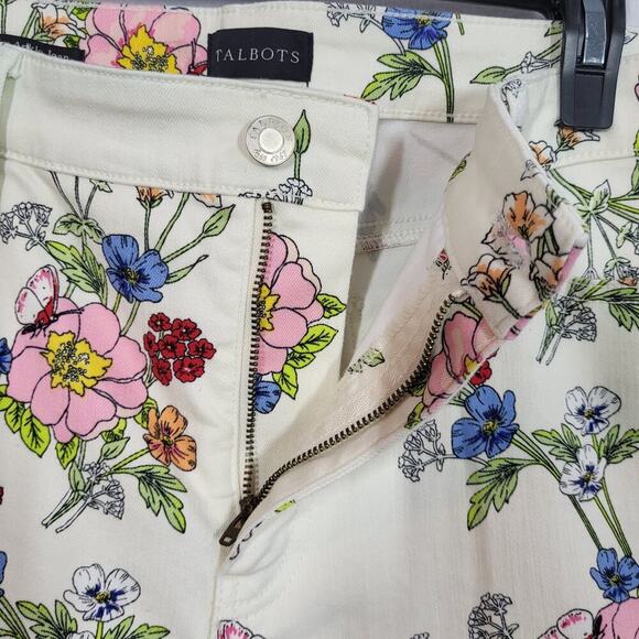 Talbots Floral Bouquet Slim Ankle Jean Size 12 Ivory Flawless 5 Pocket Slimming - Picture 10 of 13
